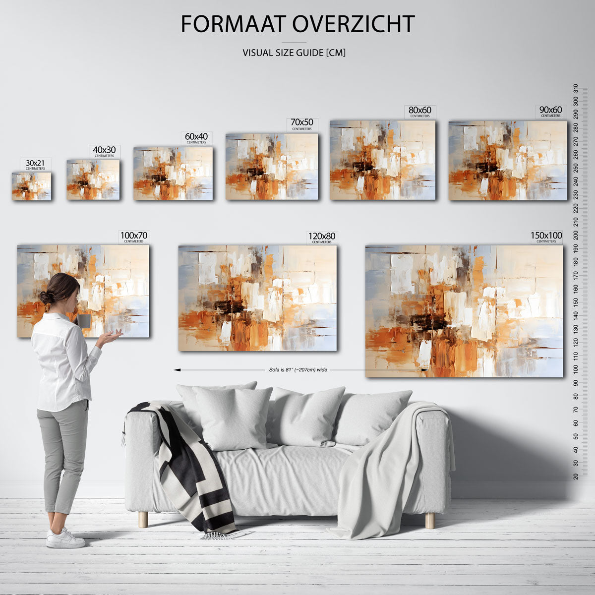 Abstracte beige en oranje Poster