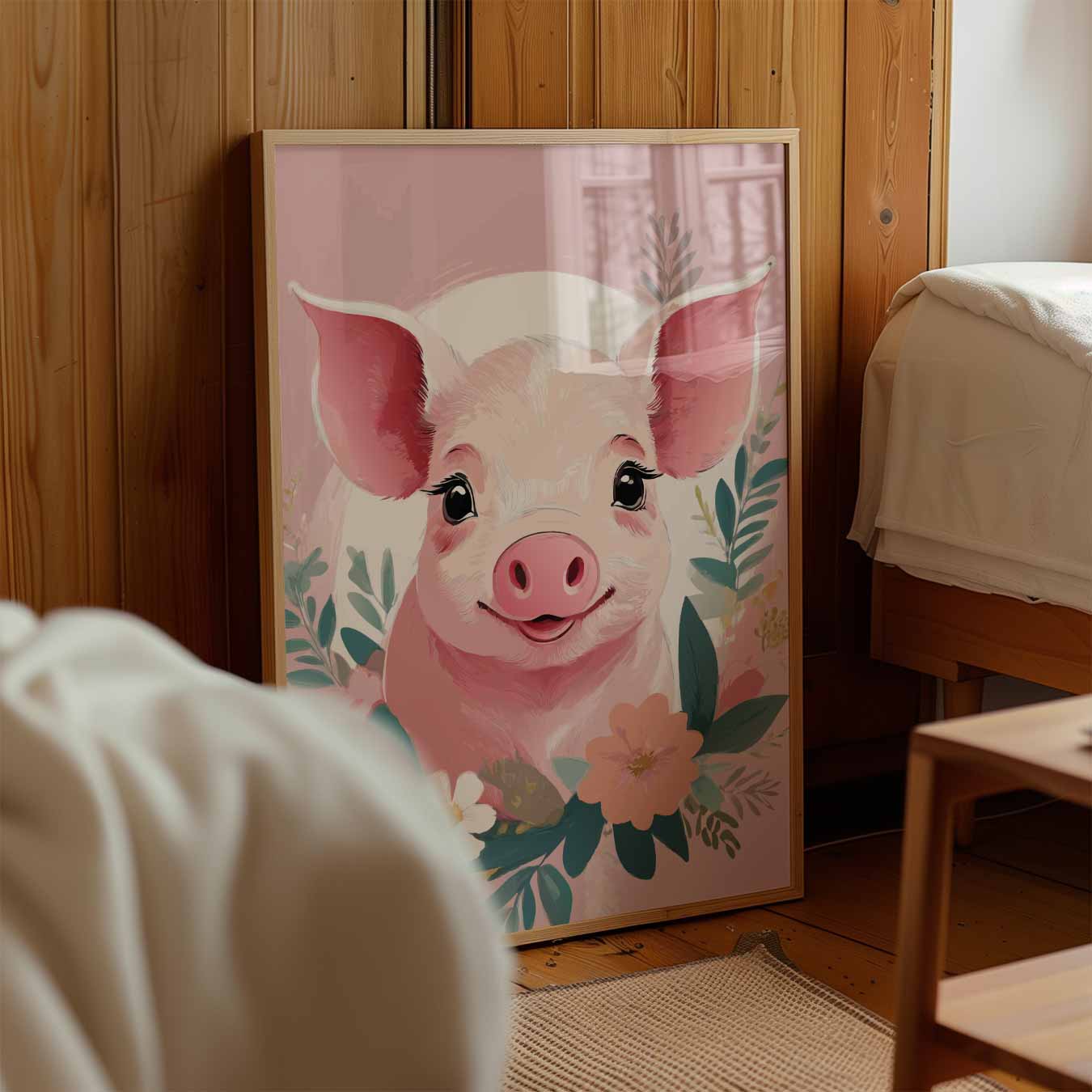 Schattige Varkensposter met Bloemen Poster-WallArtistic