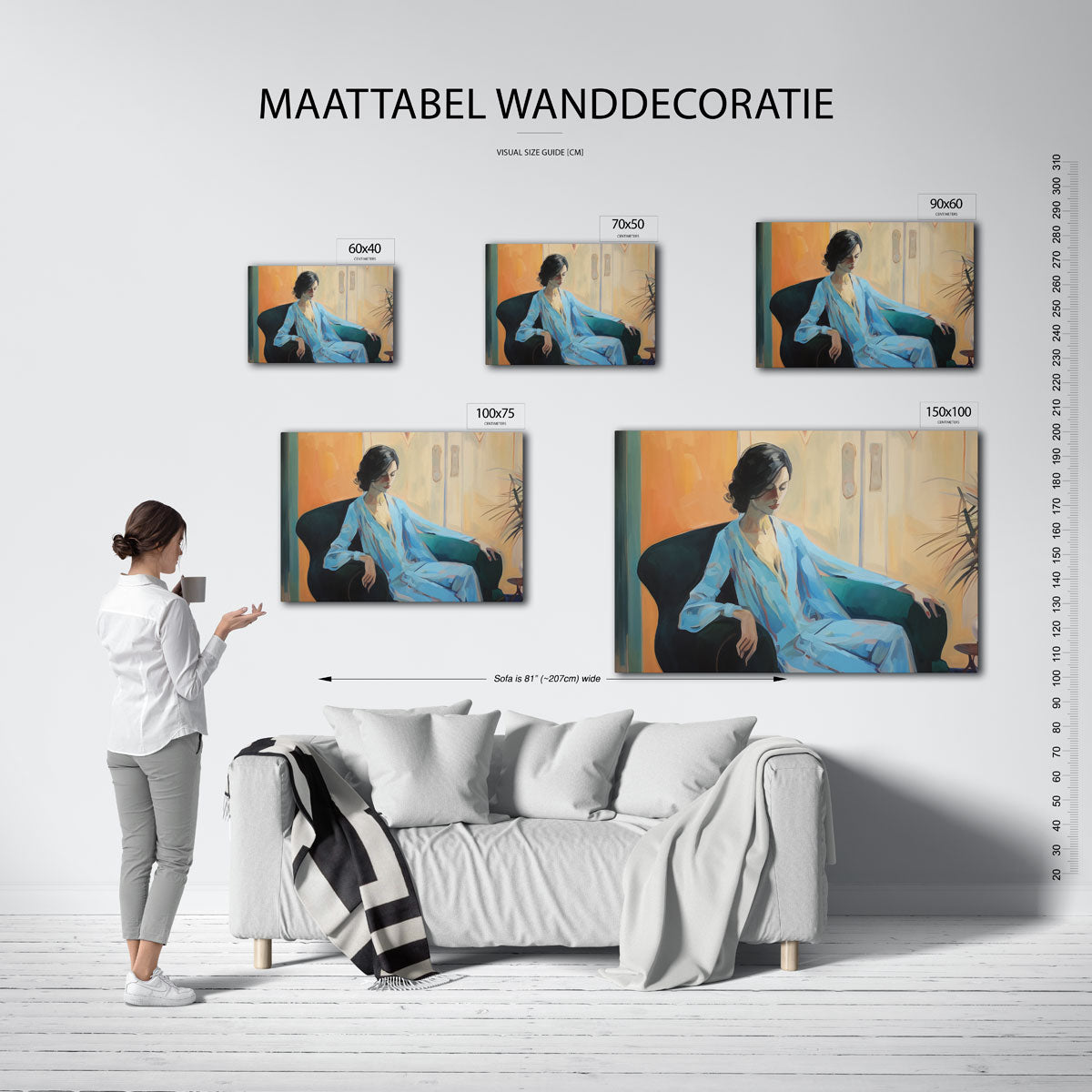 Vrouw in blauwe kamer Kunstwerk