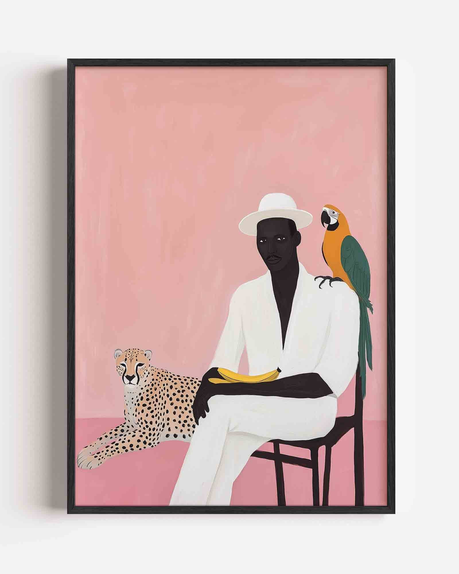 Man met papegaai en cheetah Poster