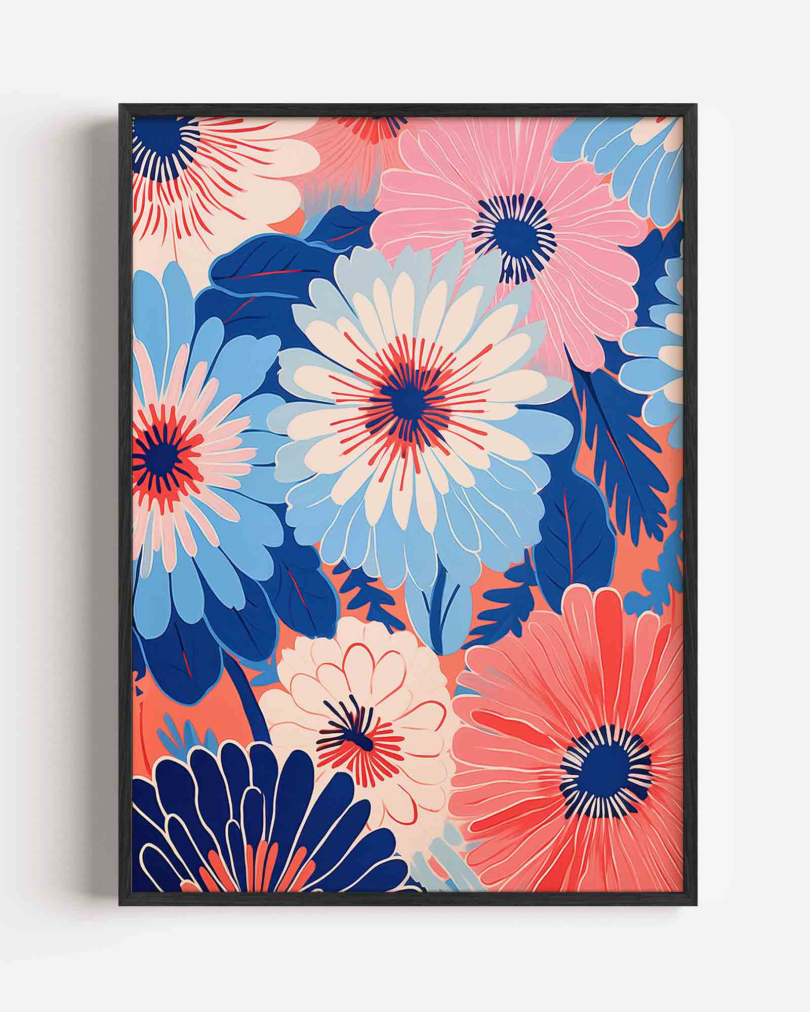 Bloemen in blauw en roze Poster