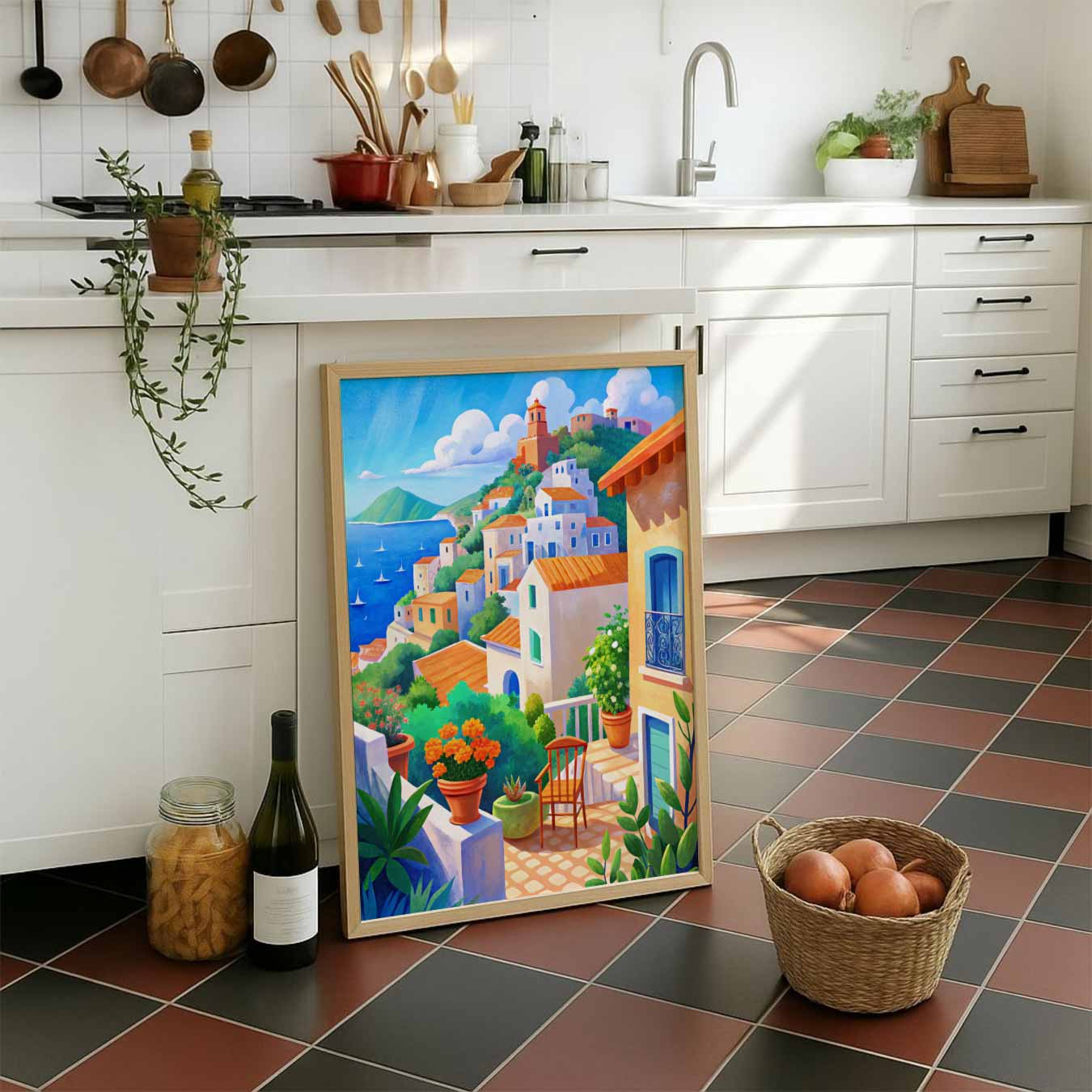 Mediterrane Dorp aan Zee Poster-WallArtistic