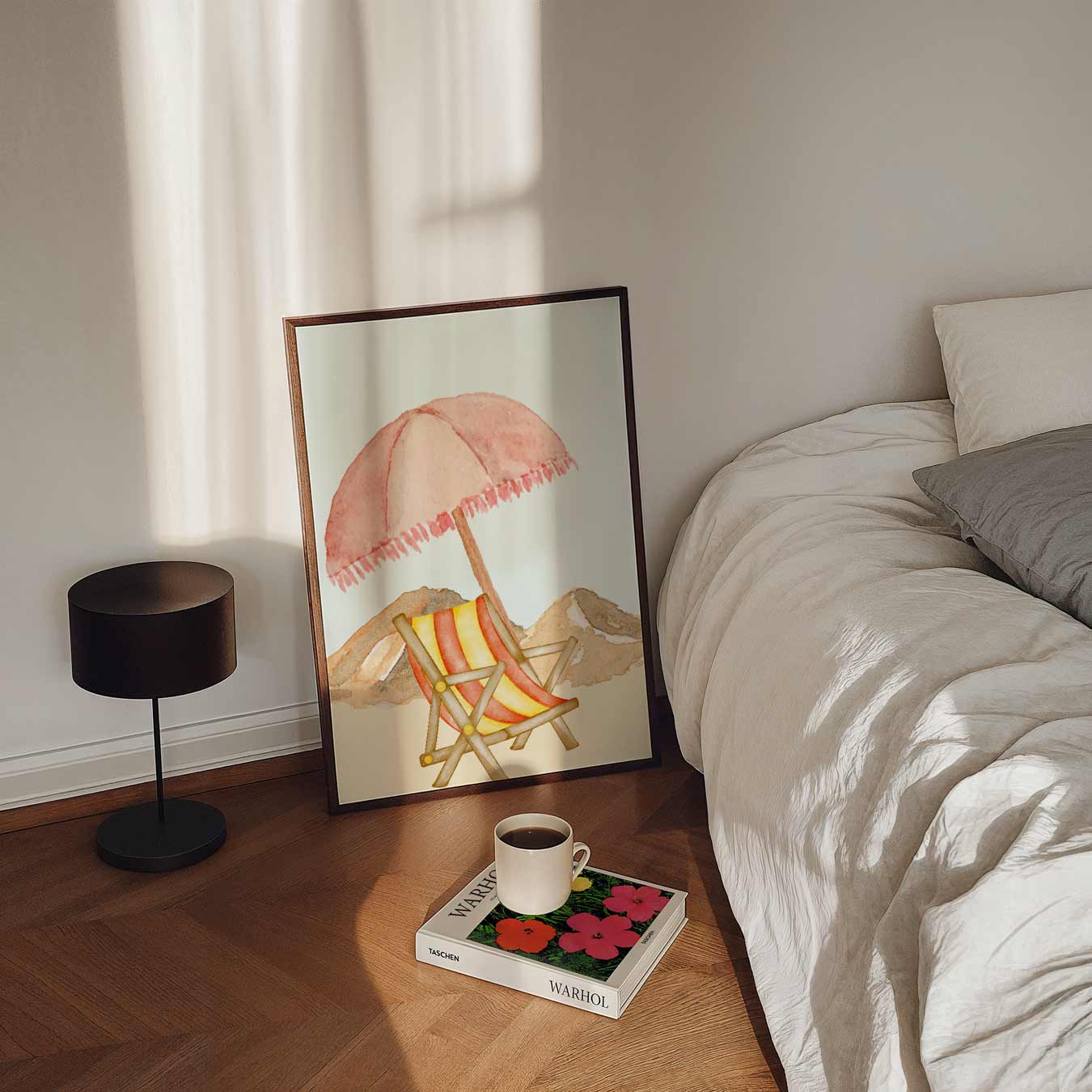 Strandstoel met Bergen Poster-WallArtistic