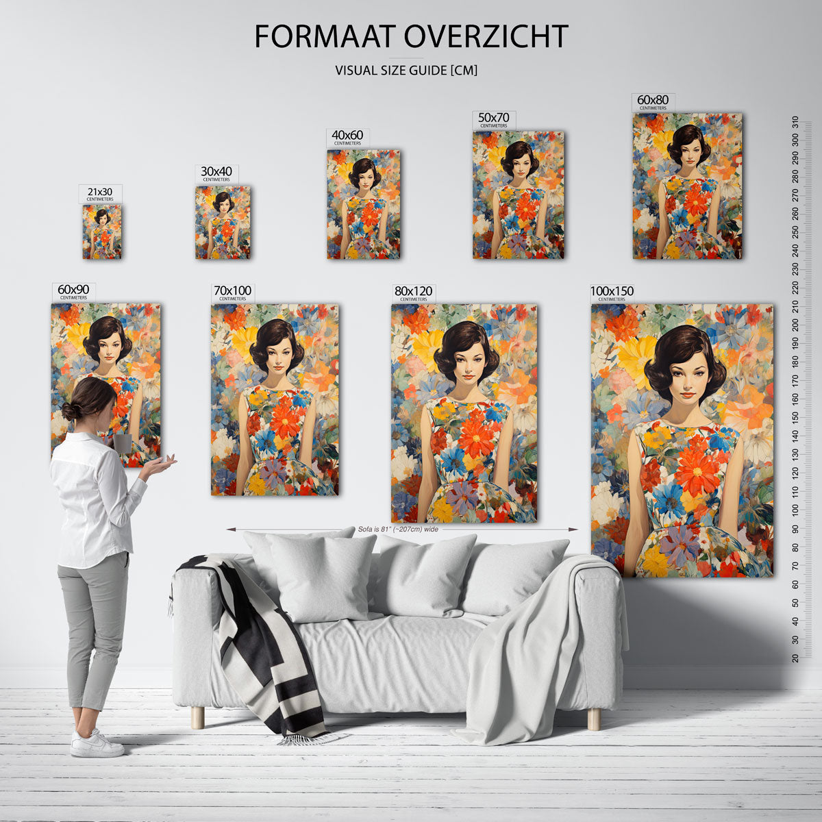 Vrouw met bloemenjurk Poster