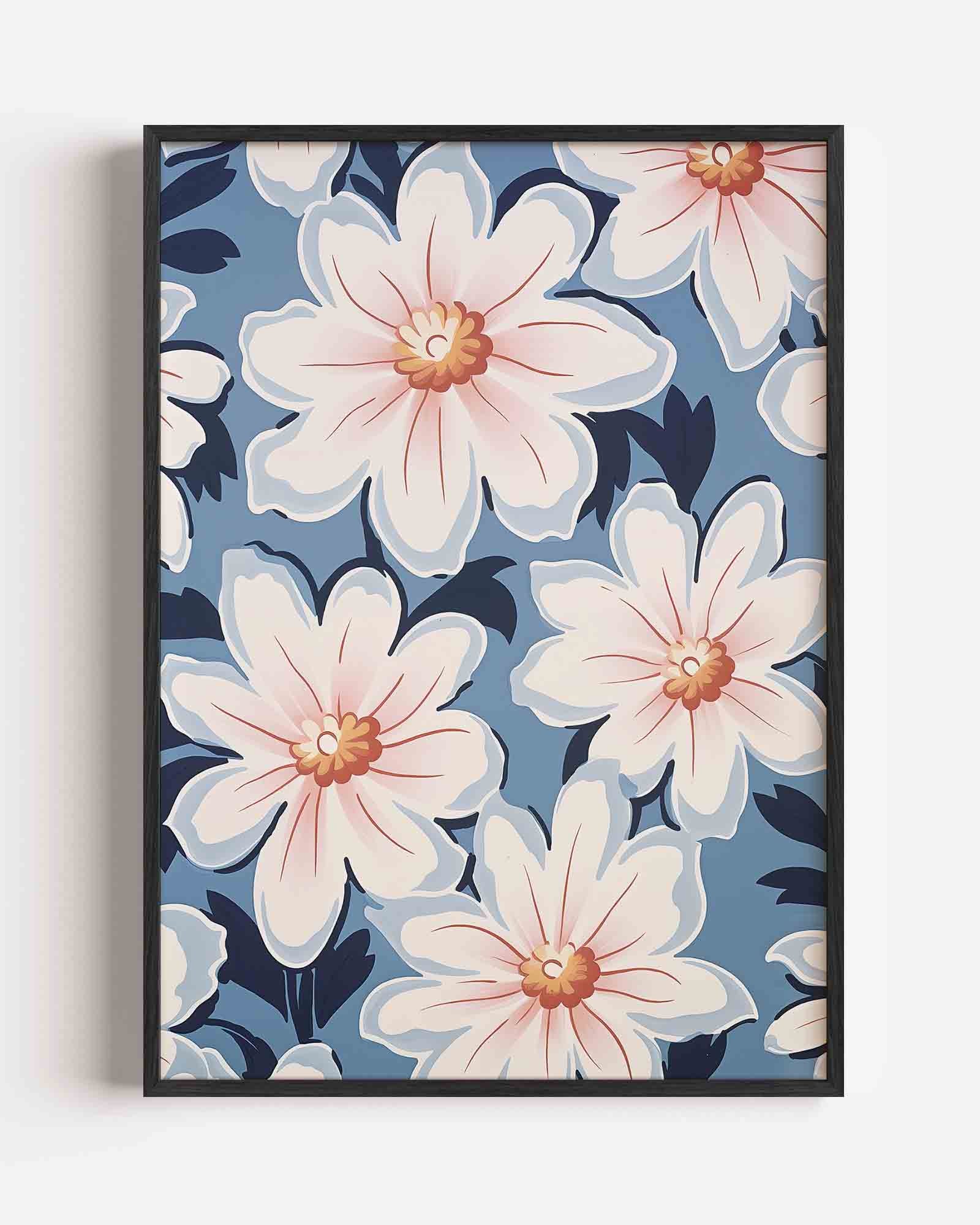 Bloemen op blauwe achtergrond Poster