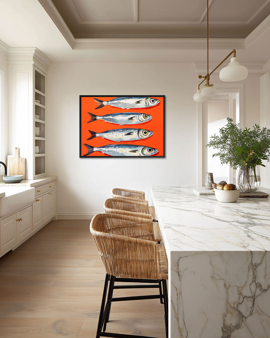 Vissen op oranje Kunstwerk