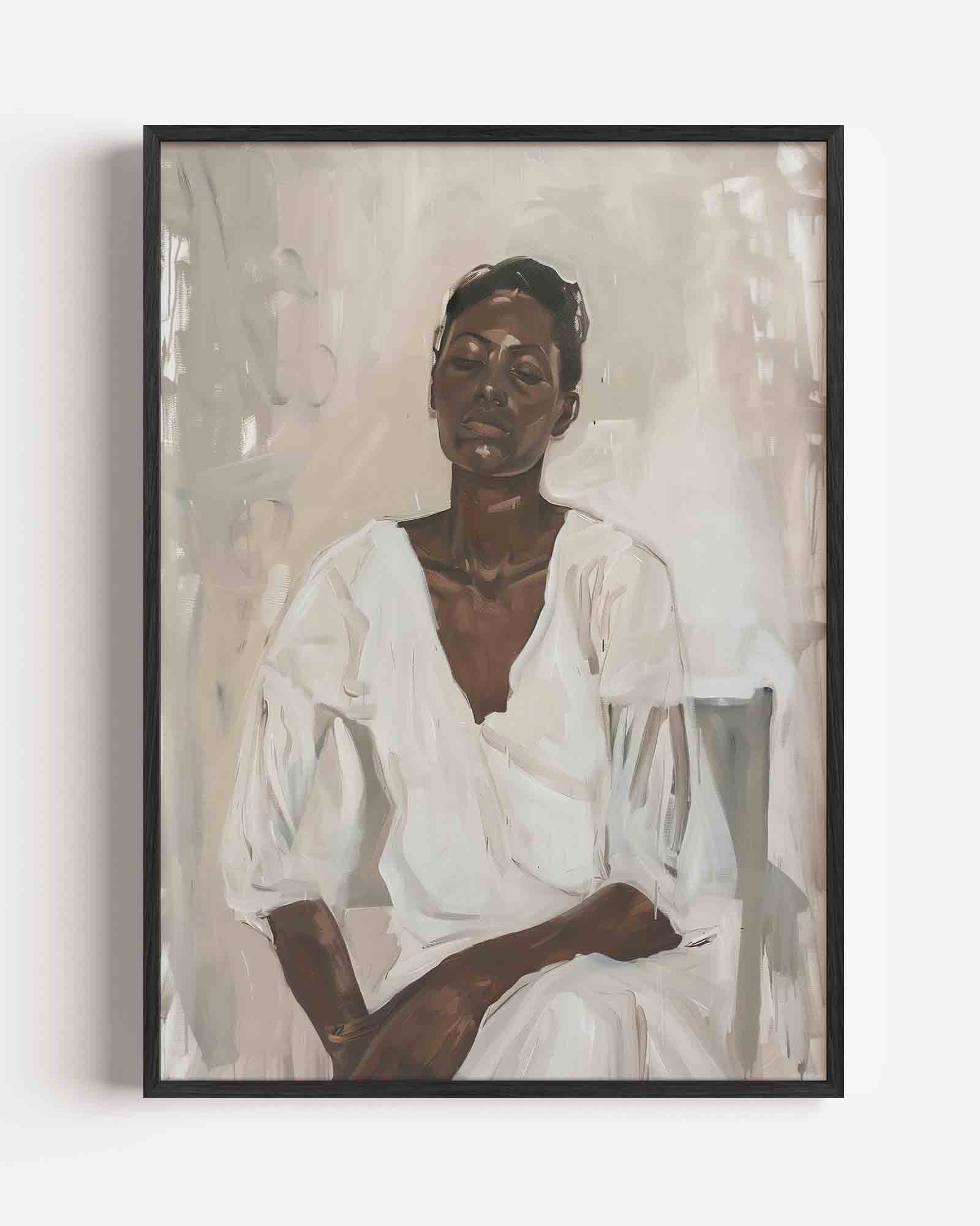 Vrouw in witte kleding Poster