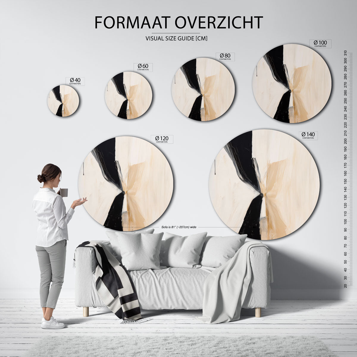 Abstracte zwart en beige Muurcirkel