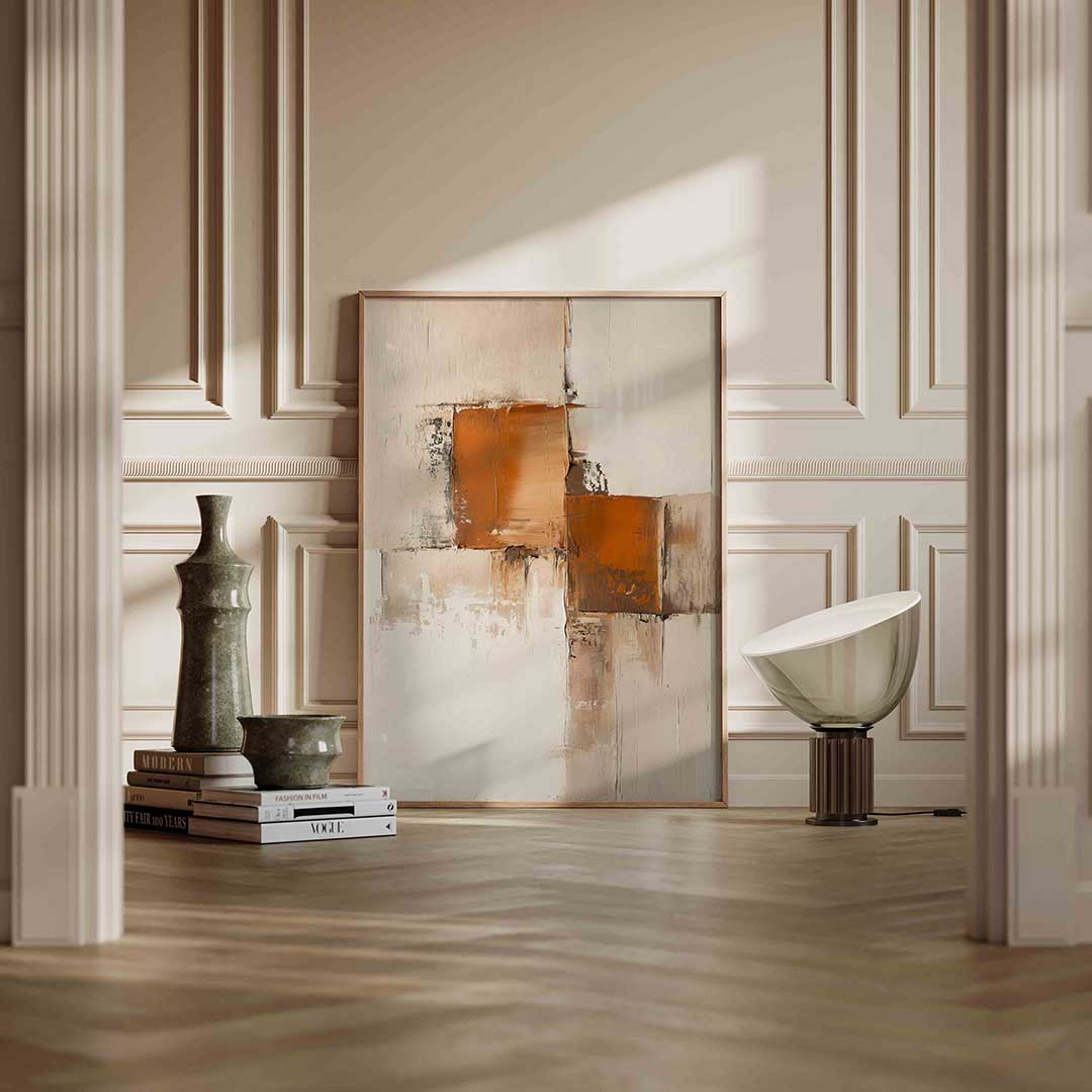 Abstracte beige en oranje Poster