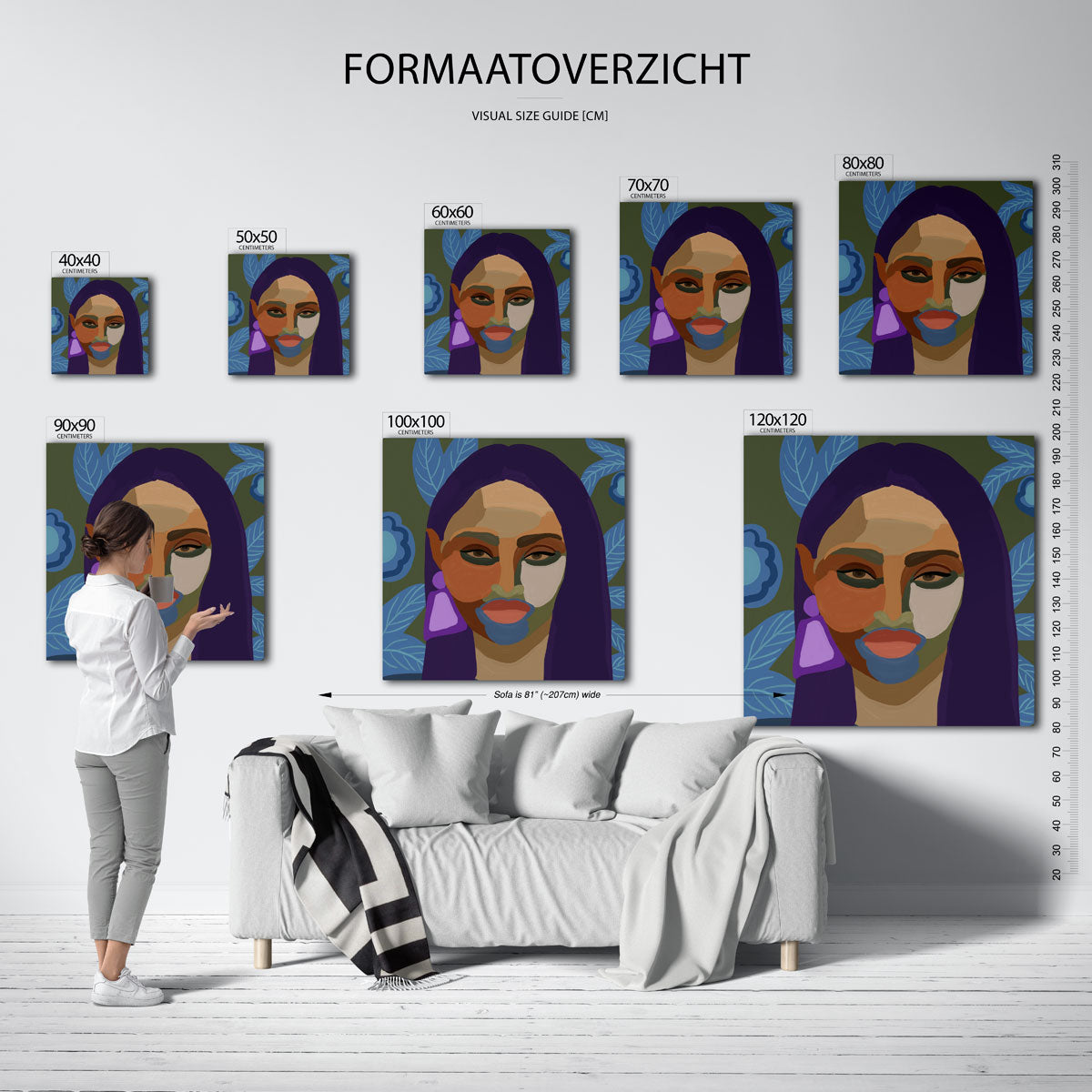 Vrouwenportret met bladeren Poster