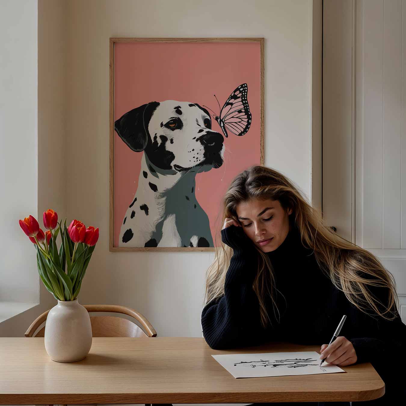 Dalmatier met Vlinder Vrolijkheid Poster-WallArtistic