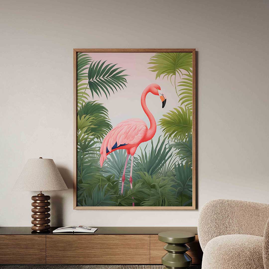 Flamingo tussen bladeren Poster