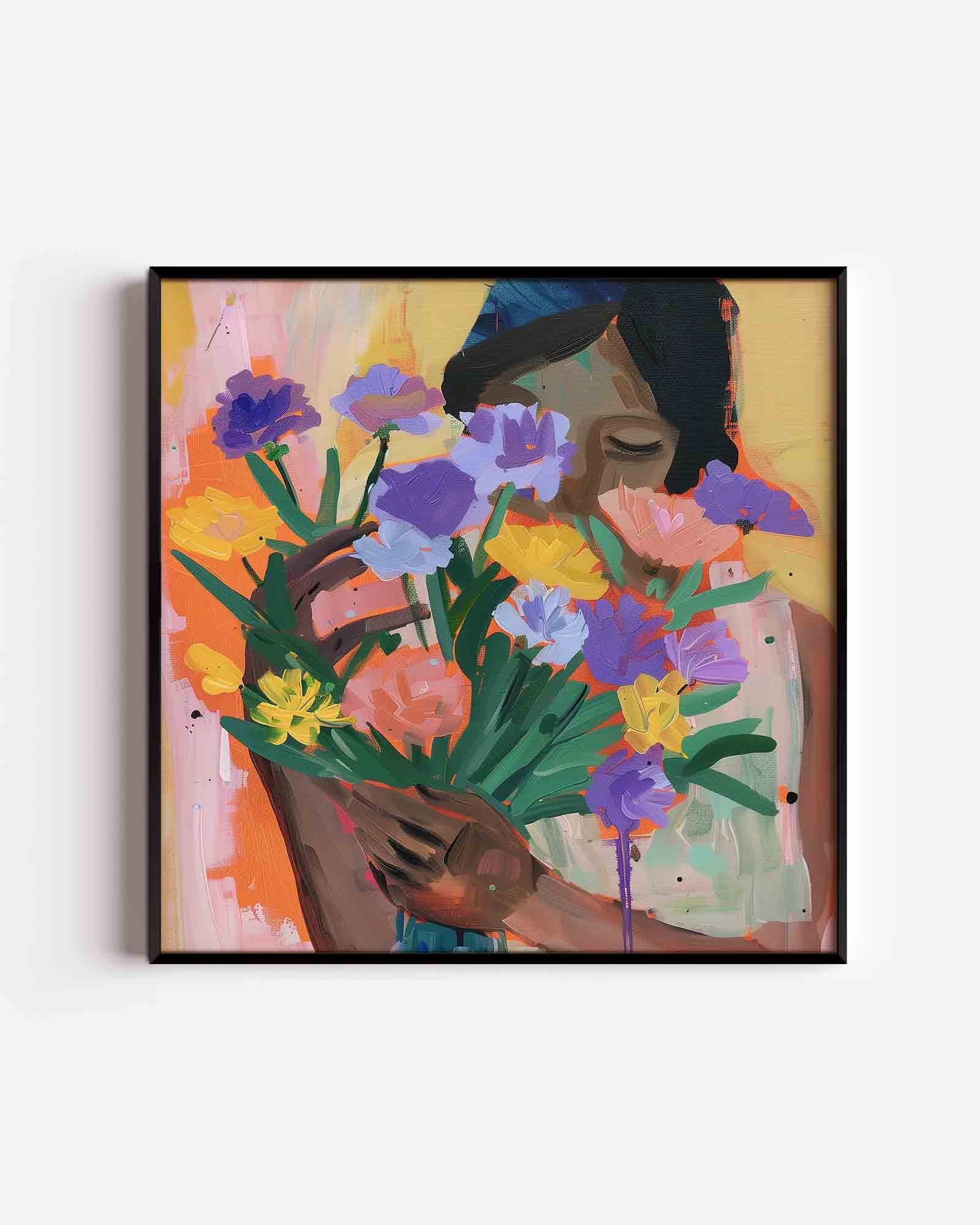 Bloemen en vrouw Poster