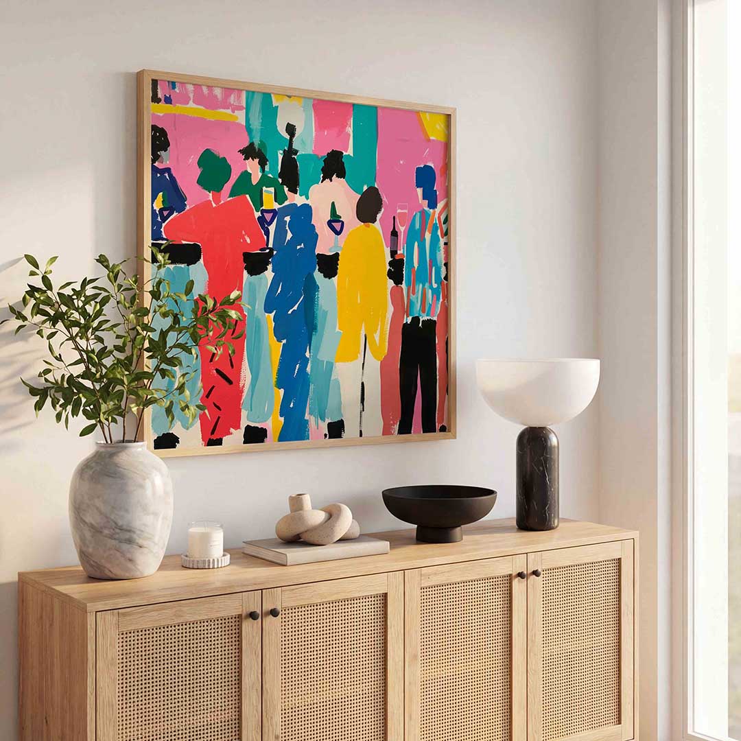 Gekleurde figuren bij bar Poster