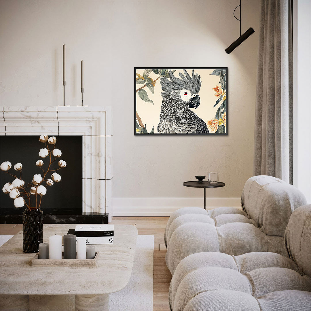 Papegaai en bloemen Kunstwerk