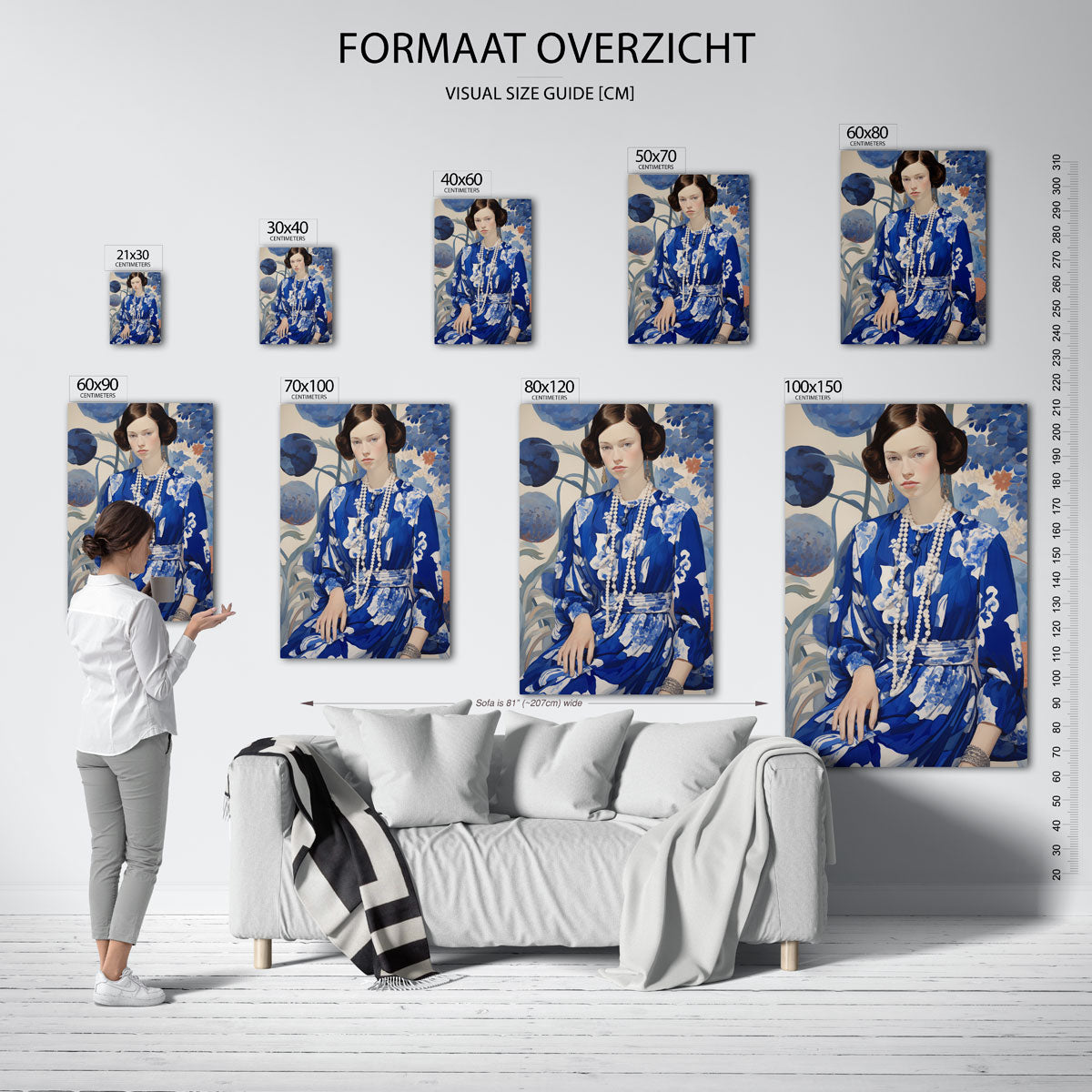Vrouw in blauwe jurk Poster