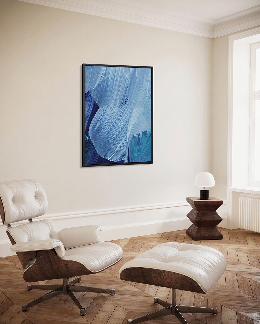 Dynamische blauwe borstels Kunstwerk