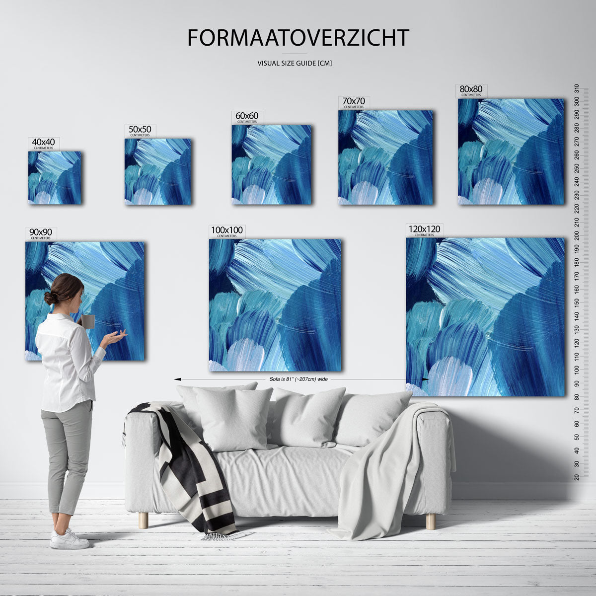Blauwe penseelstreken Poster