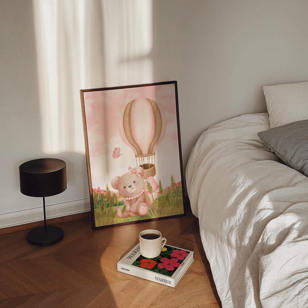 Schattige Teddybeer en Luchtballon Poster-WallArtistic
