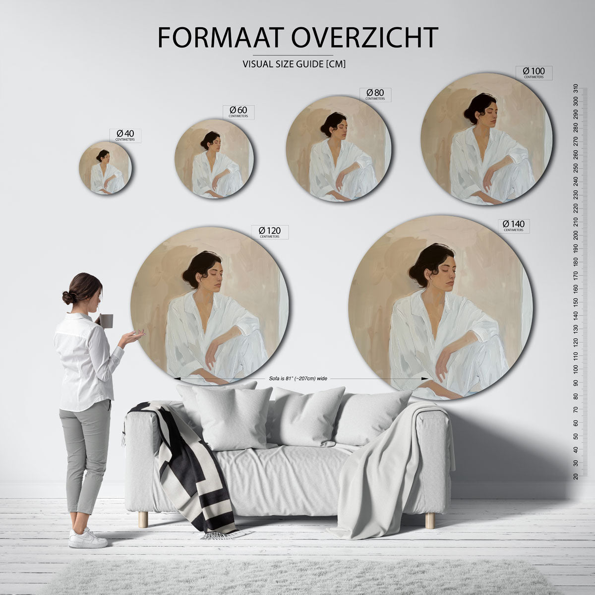 Vrouw in witte kleding Muurcirkel