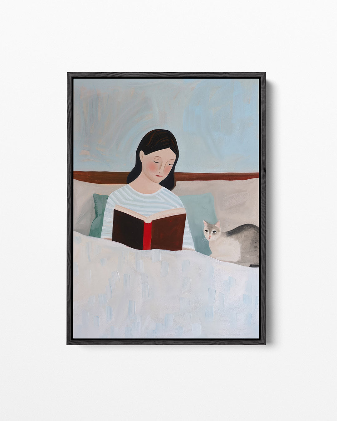Lezende vrouw met kat Kunstwerk