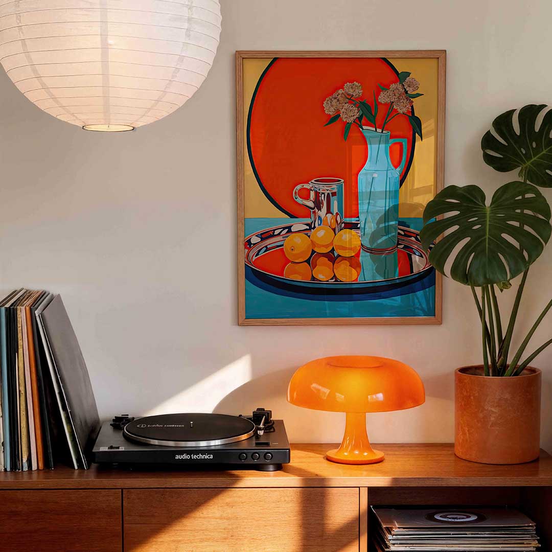 Stilleven met bloemen en fruit Poster