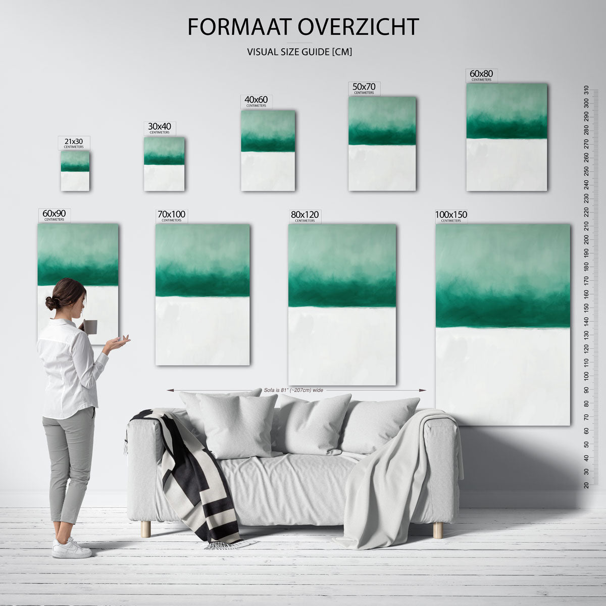 Groene en witte abstracte Poster