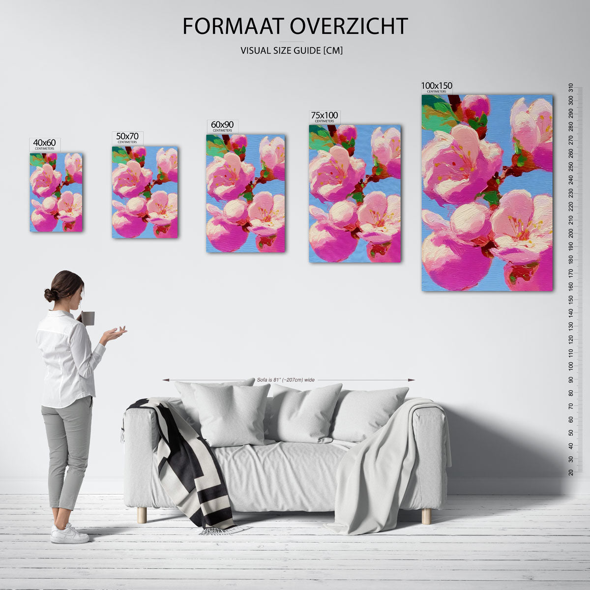 Bloesem op blauwe achtergrond Kunstwerk