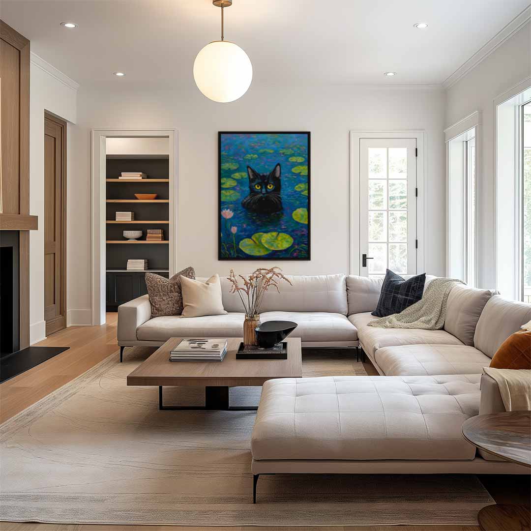 Katze im Seerosen-Kunstwerk