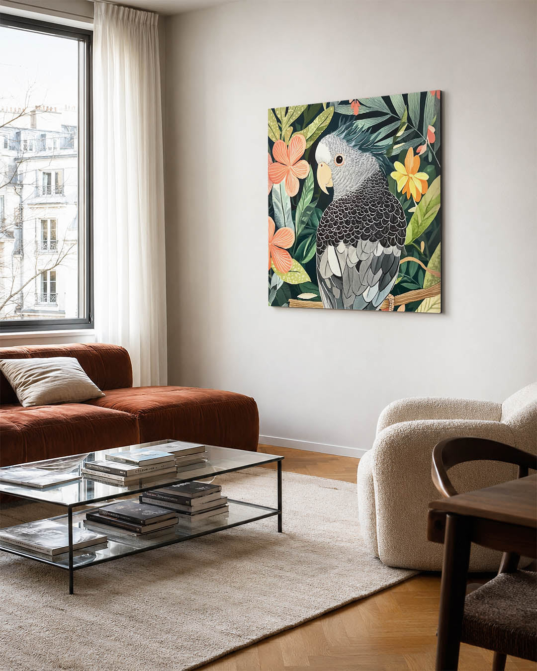 Vrolijke vogel en bloemen Kunstwerk