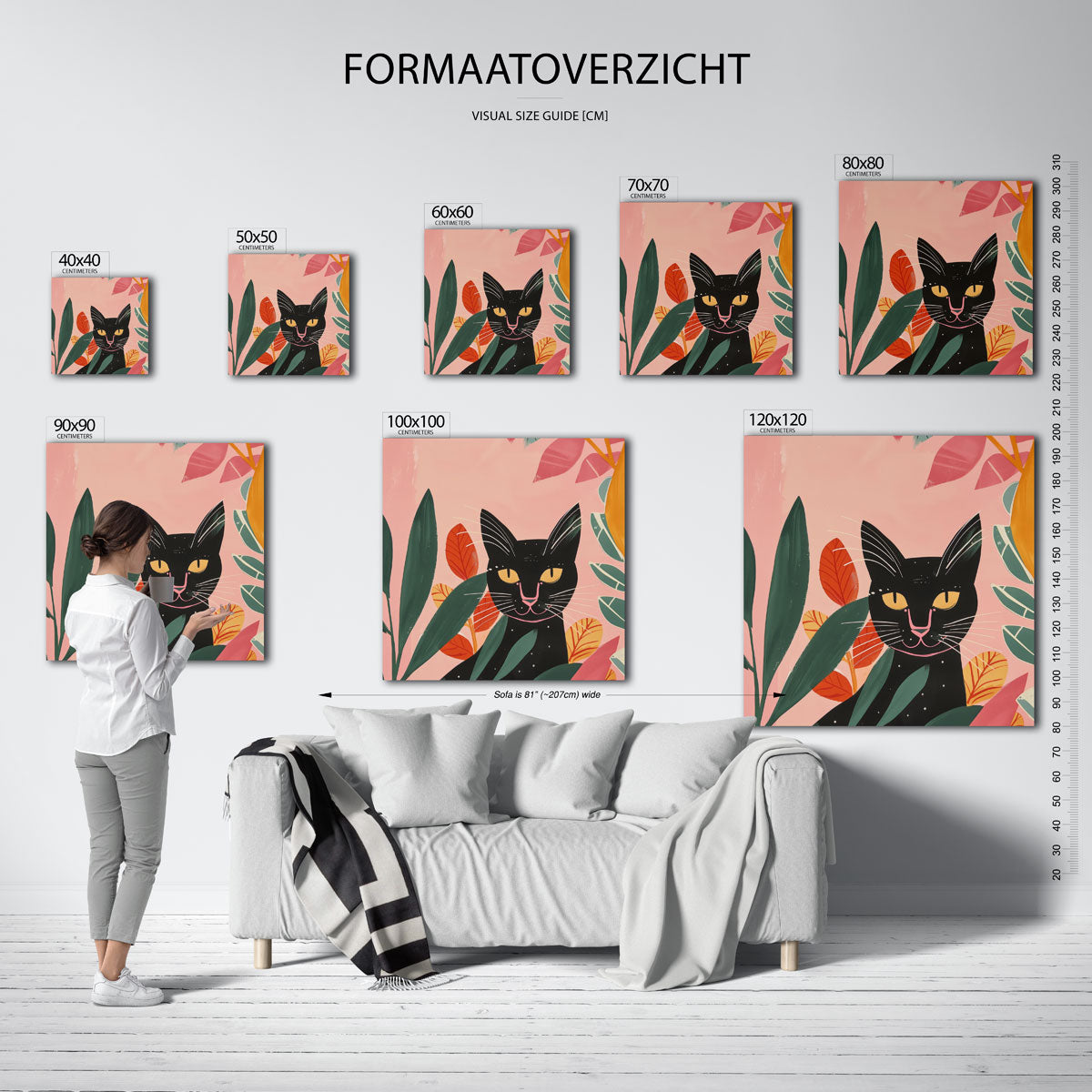 Zwarte kat en bladeren Poster