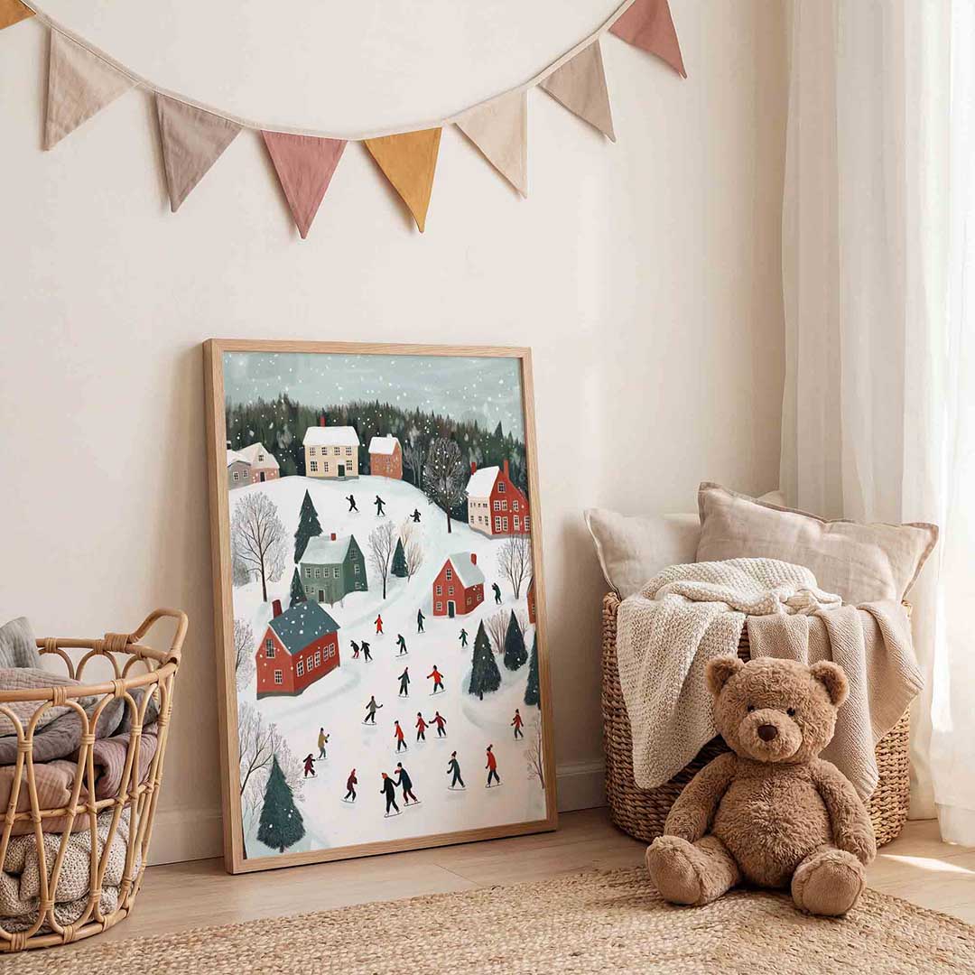 Winterlandschap met schaatsers Poster
