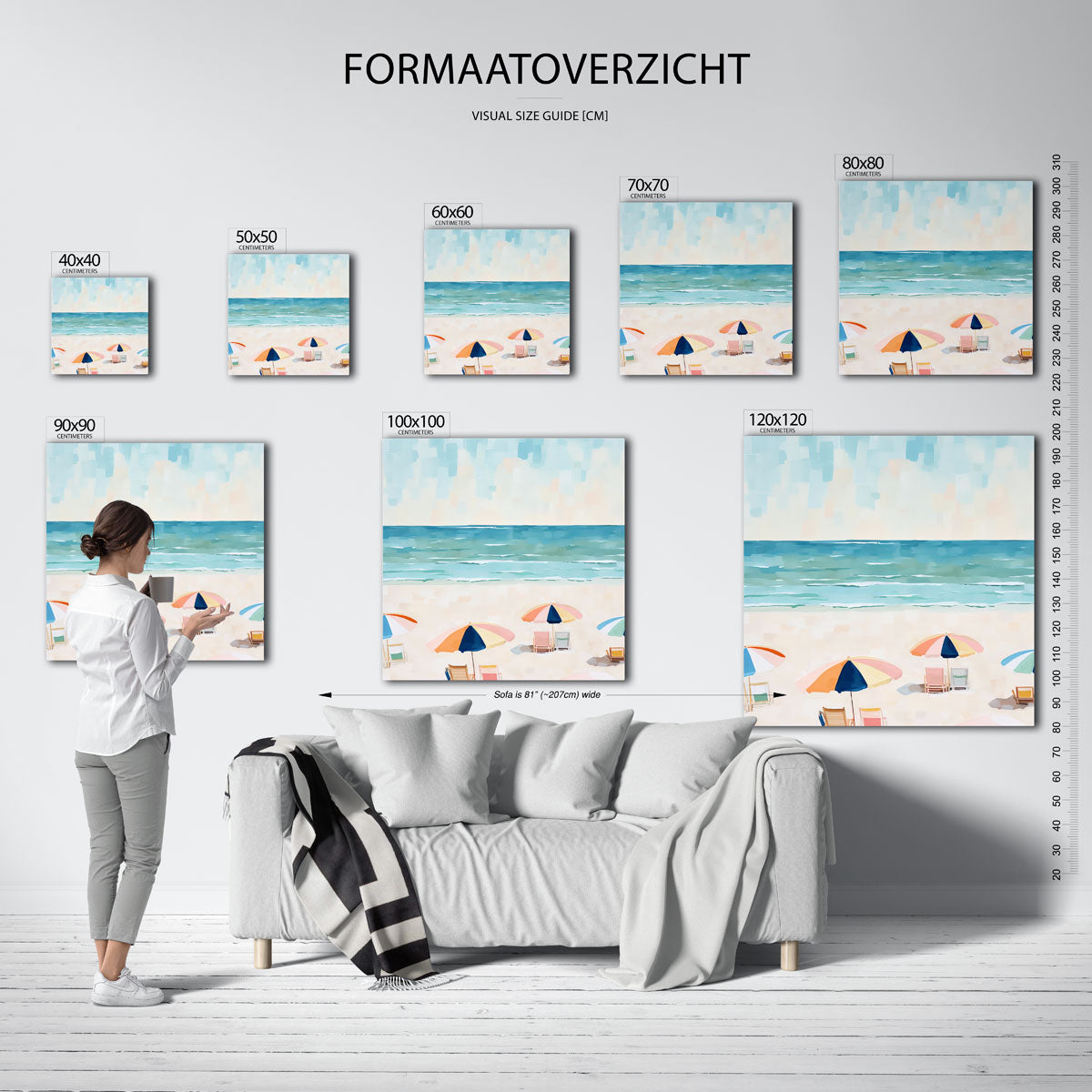 Strand met parasols Poster