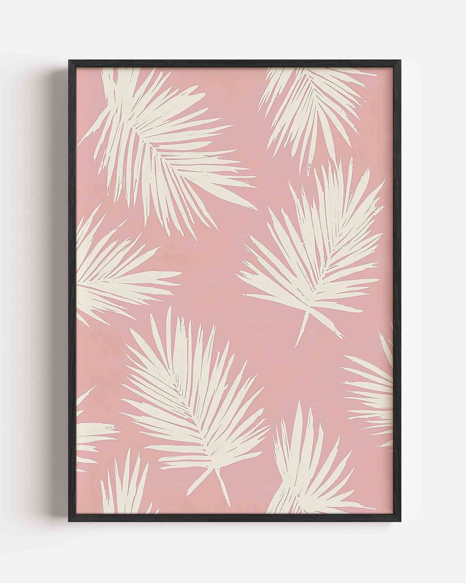 Beige bladeren op roze Poster