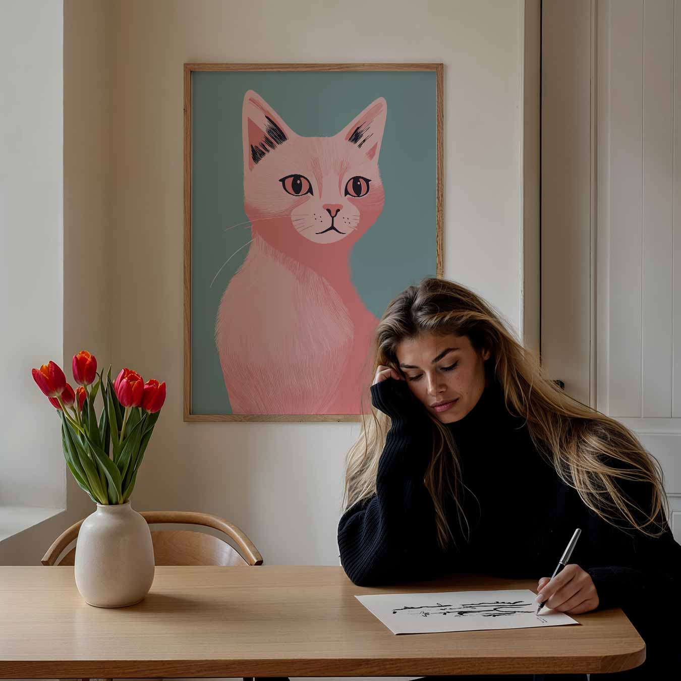 Stijlvolle Roze Kattenposter-WallArtistic
