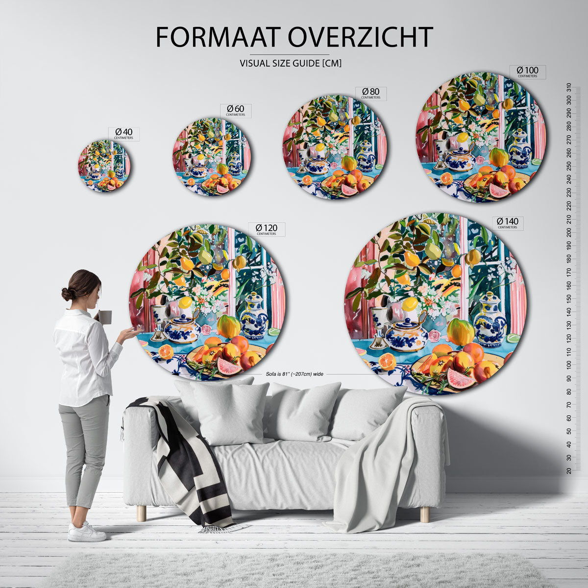 Citrus en porselein Muurcirkel