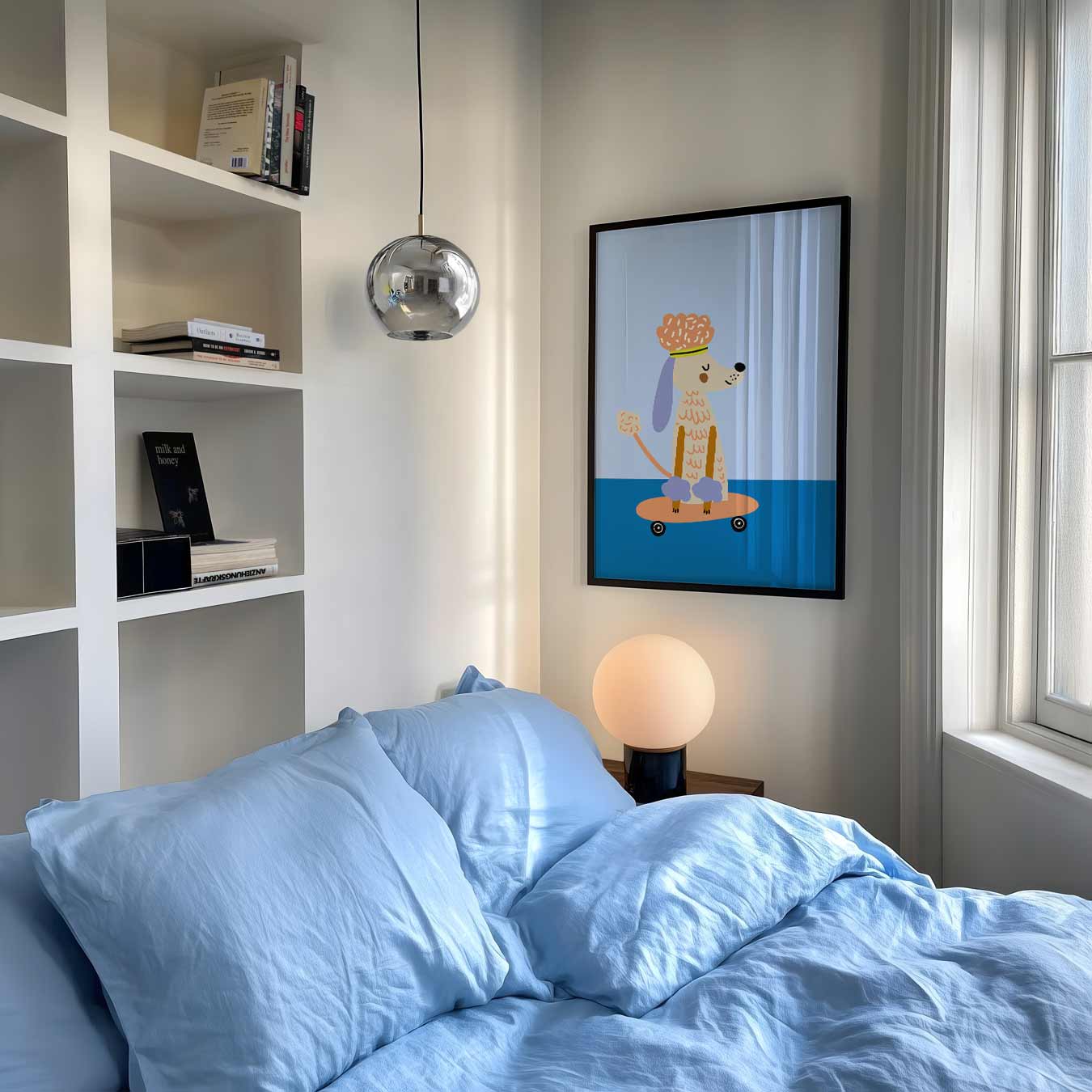Schattige Hond op Skateboard Poster-WallArtistic