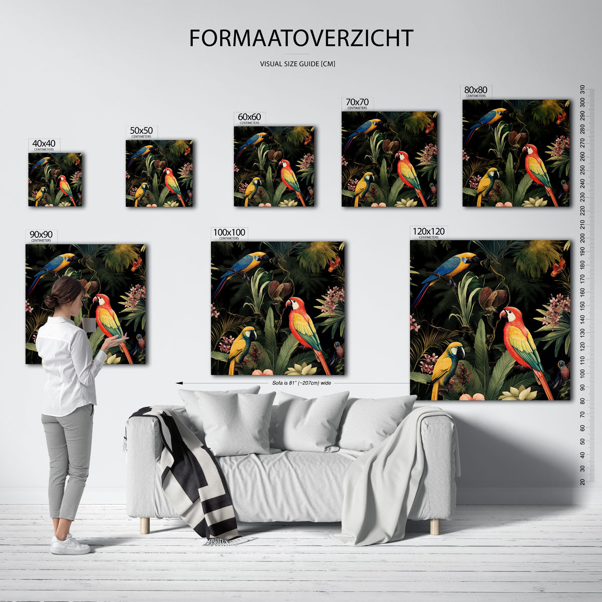 Papegaaien en bladeren Poster