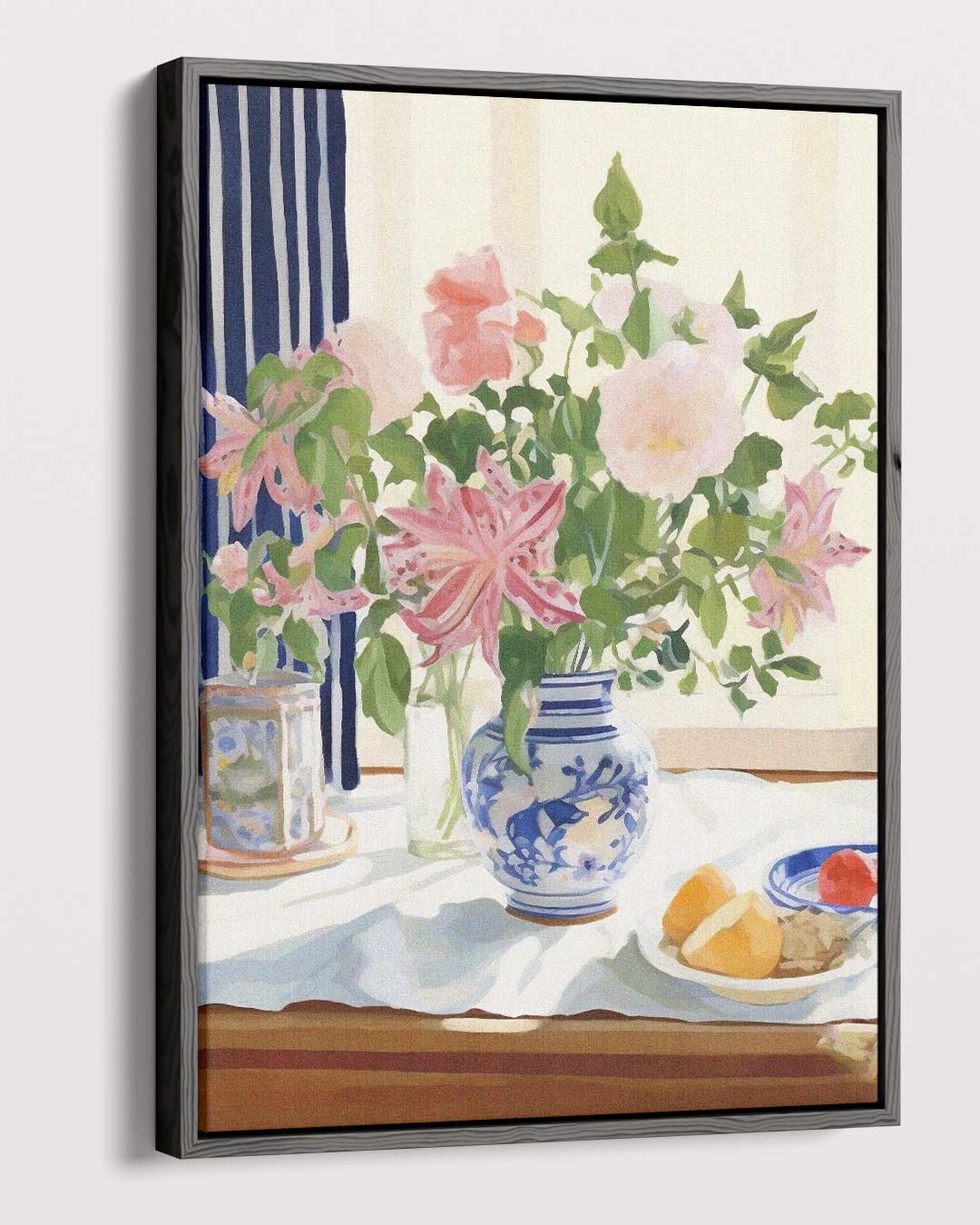 Bloemenpracht in Blauw-Witte Vaas Kunstwerk-canvas-dibond-plexiglas-wanddecoratie-WallArtistic