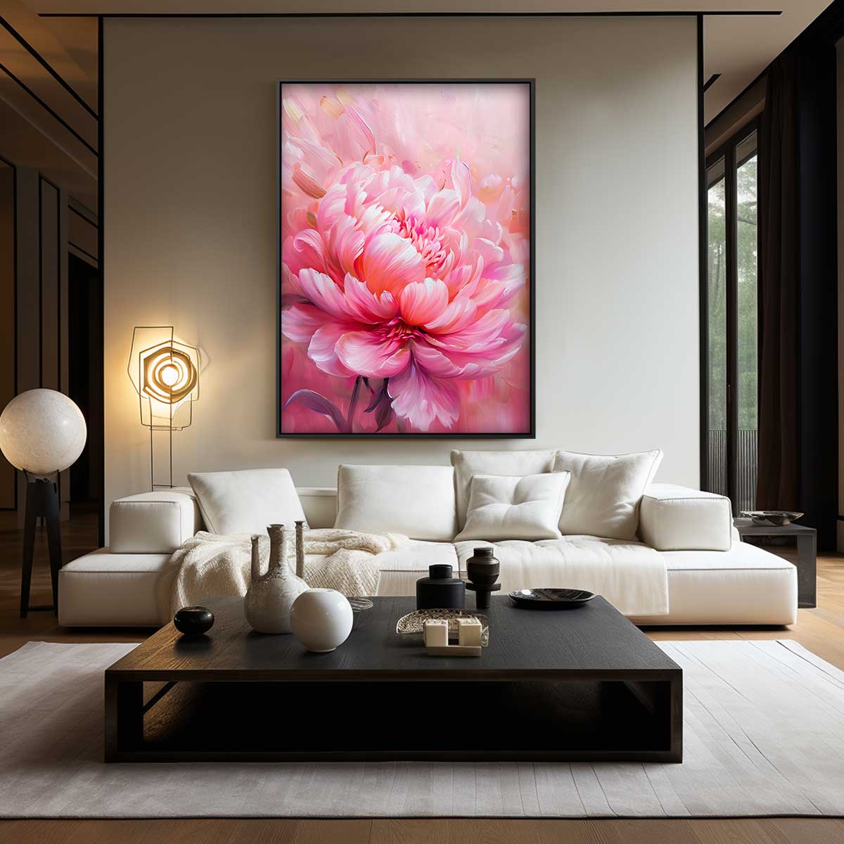 Bloeiende Pioen in Roze Kunstwerk-canvas-dibond-plexiglas-wanddecoratie-WallArtistic