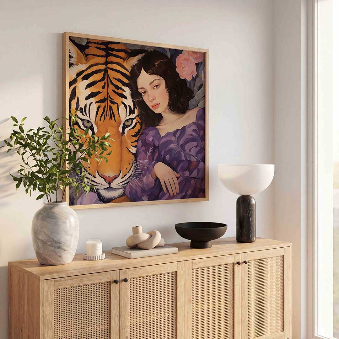 Tijger en vrouw Poster