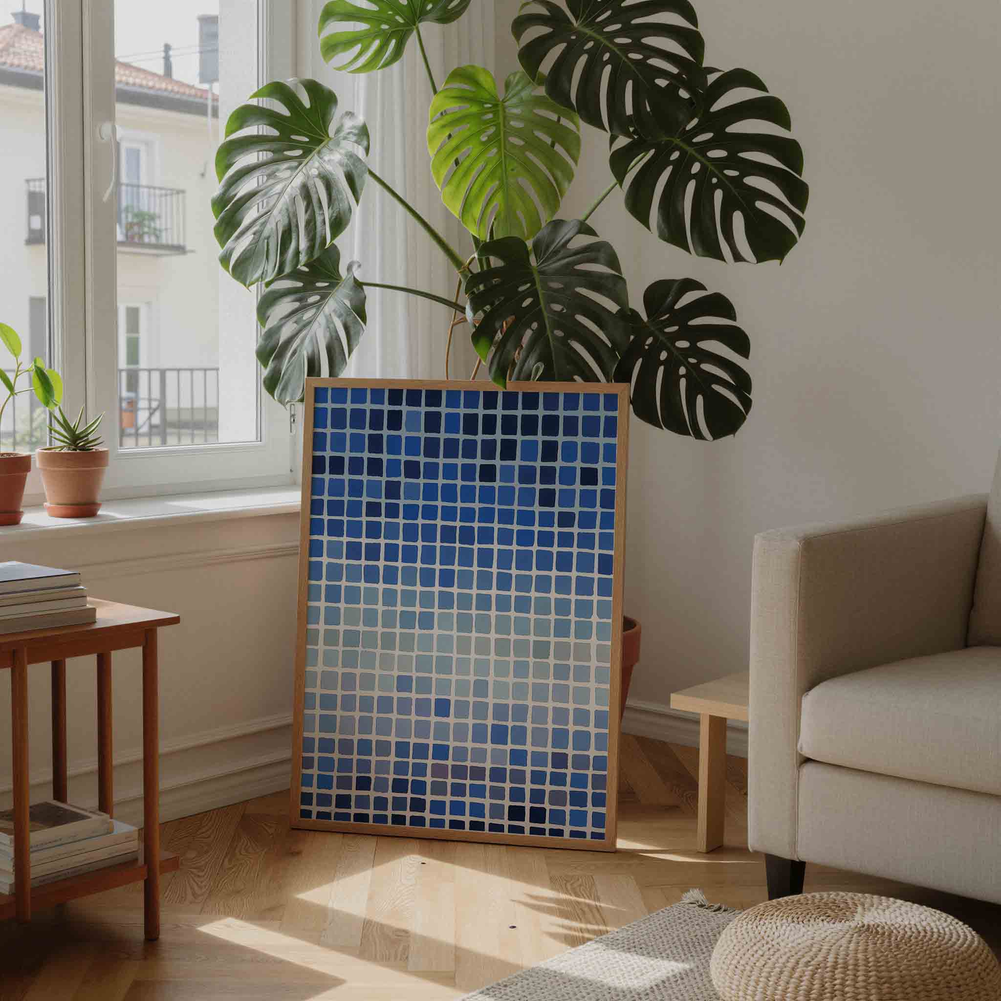 Blauwe vierkanten Poster