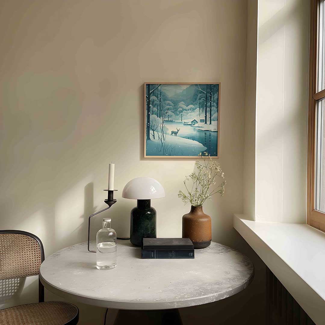 Winterlandschap met hert Poster
