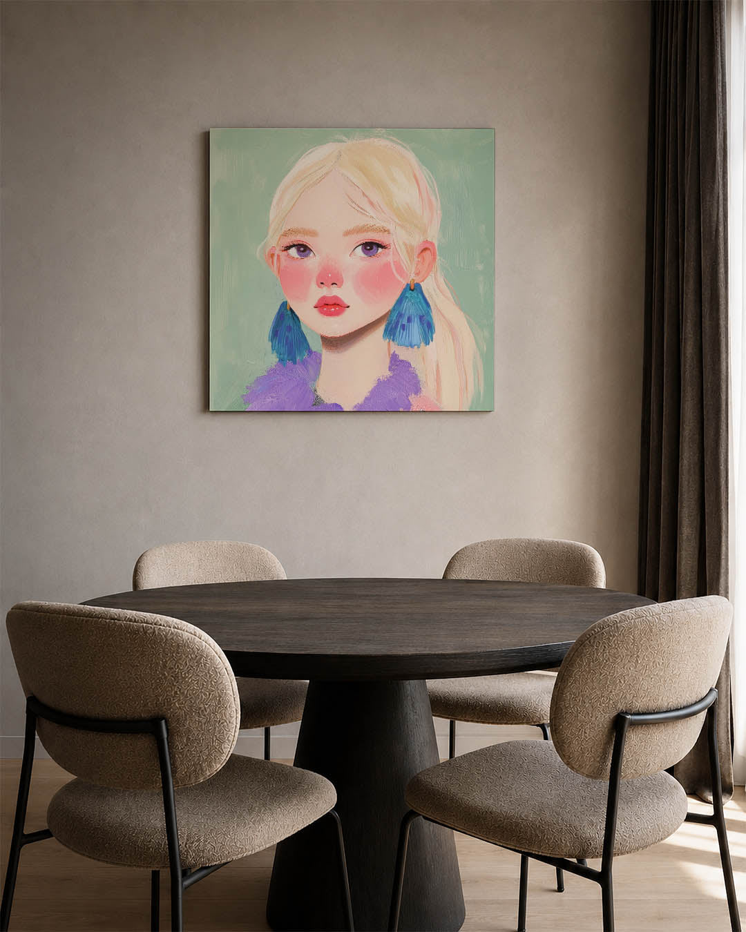 Portret met blauwe accenten Kunstwerk