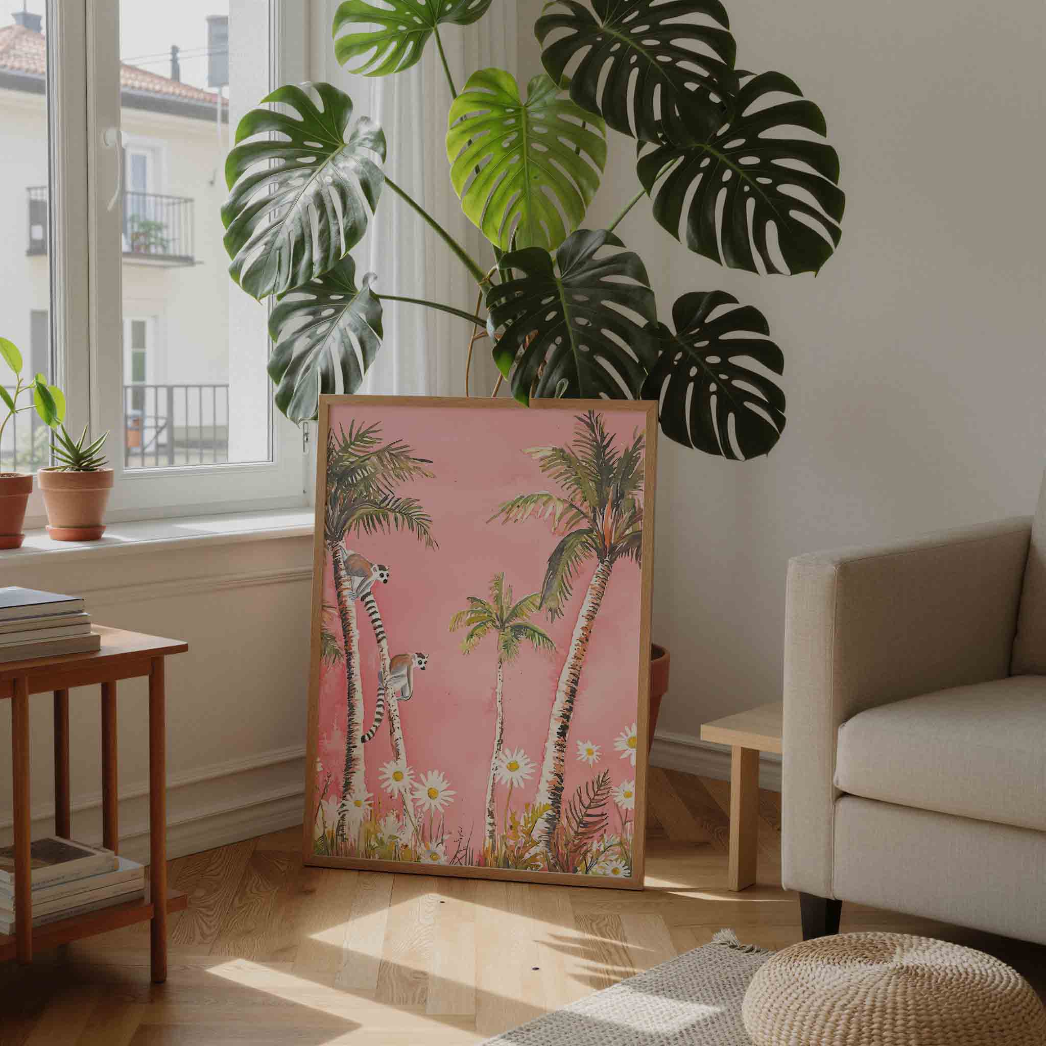 Lemuren en palmbomen Poster