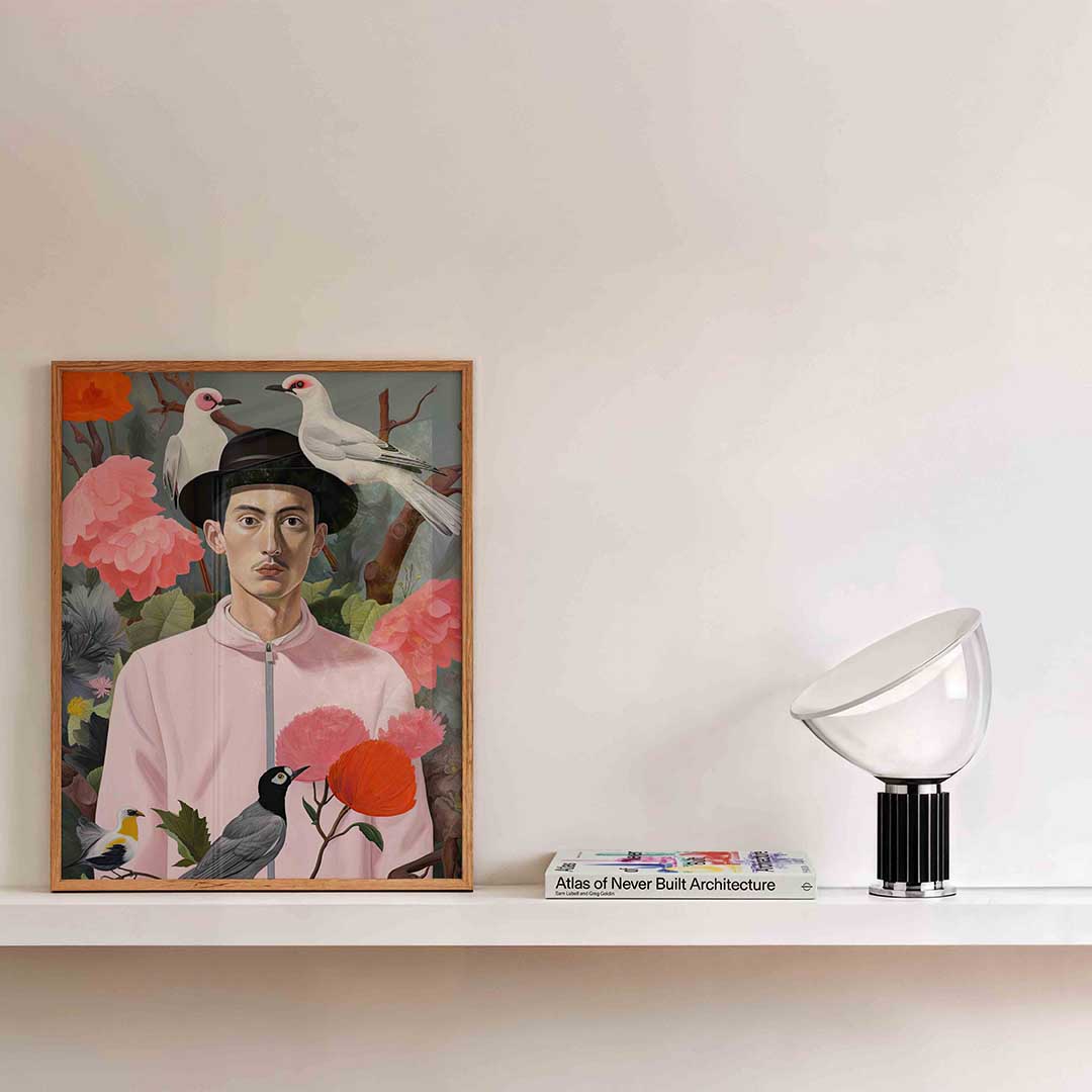 Man met vogels en bloemen Poster