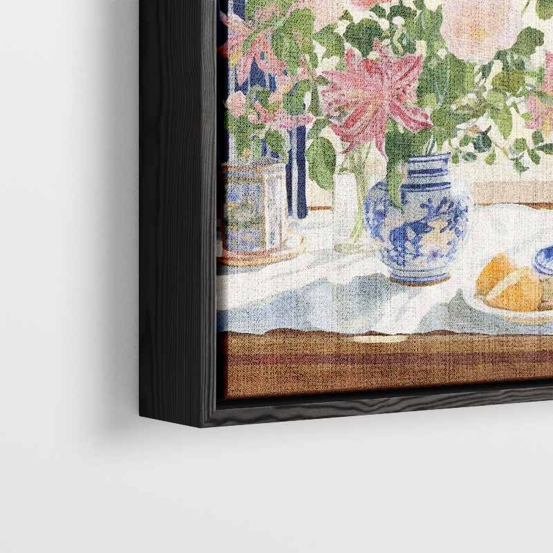 Bloemenpracht in Blauw-Witte Vaas Kunstwerk-canvas-dibond-plexiglas-wanddecoratie-WallArtistic