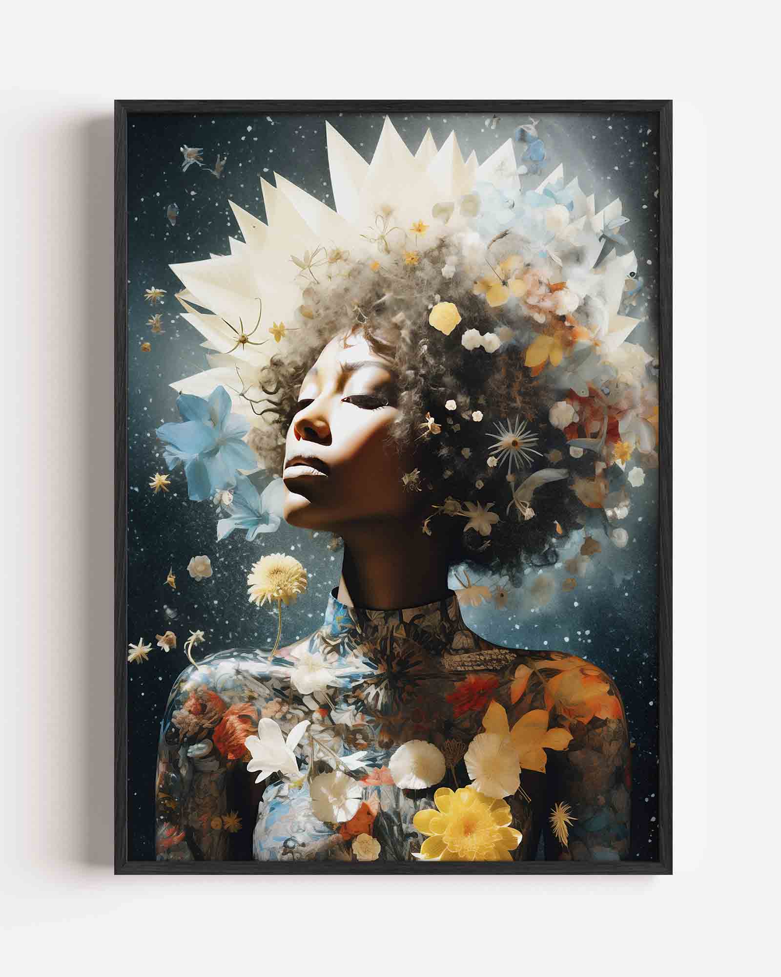 Vrouw met bloemen en sterren Poster