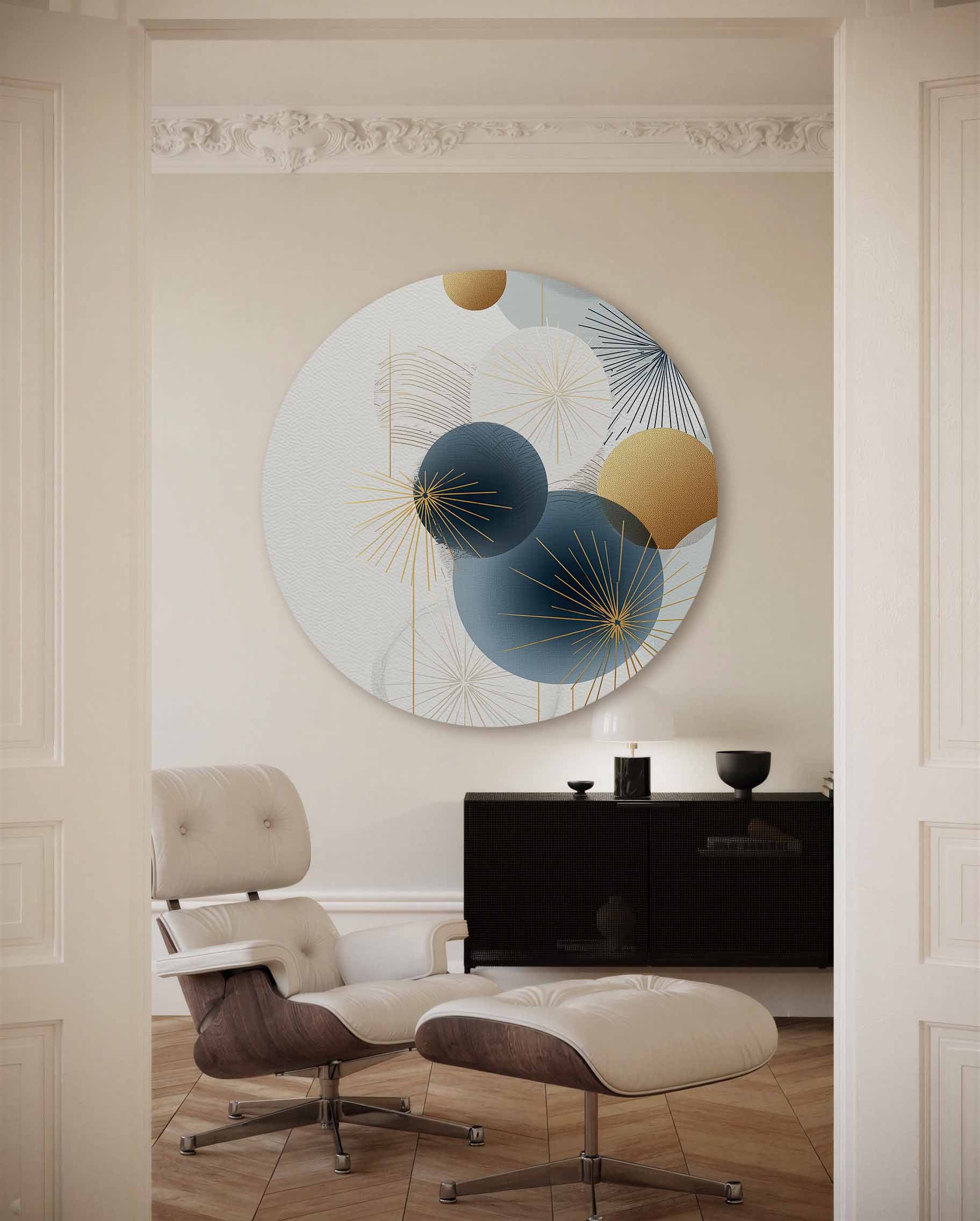 Gouden en blauwe cirkels Muurcirkel