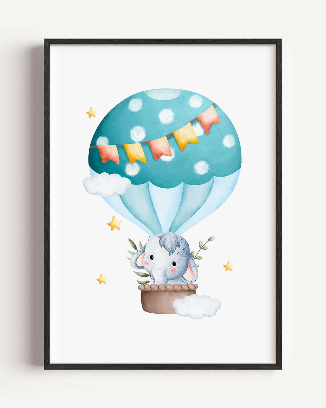 Schattige Olifant in Luchtballon Poster-WallArtistic